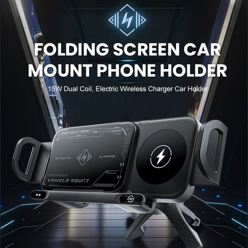 Electric Wireless Charging Folding Screen Car Phone Holder