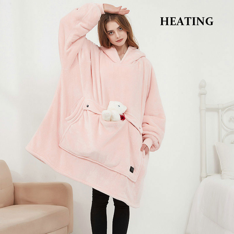 Usb Electric Heating Function Home Blanket Hooded Sweater Blanket